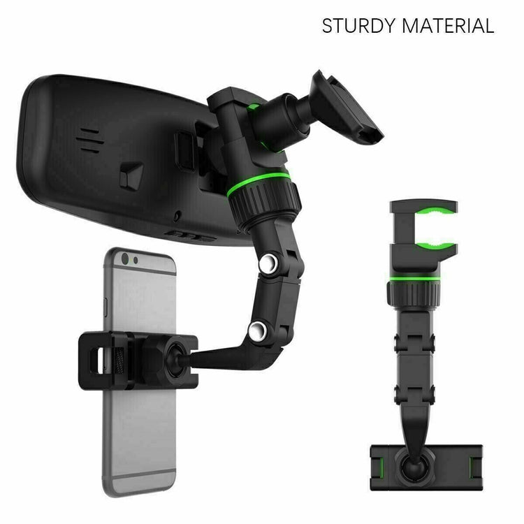 Car rearview mirror phone mount installed in vehicle