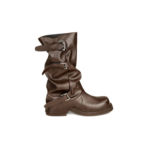 Women's Belt Buckle Square Toe Riding Boots