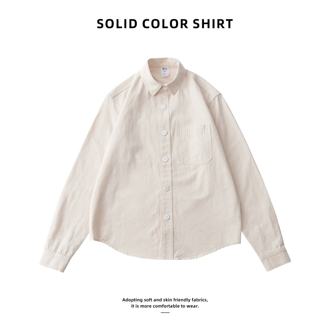 Men's Pure Cotton Solid Color Long Sleeve Lapel Shirt