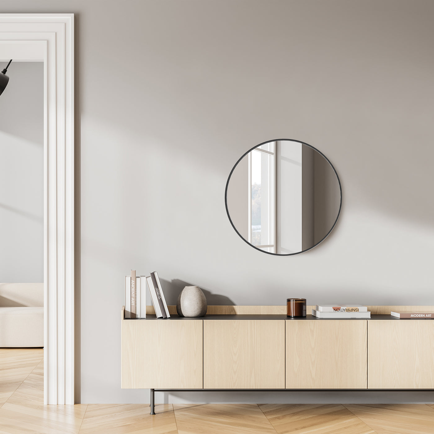 20 Inch Black Circular Wall Mirror for Home Decor
