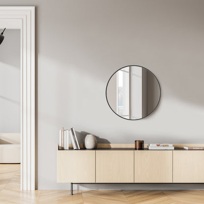 20 Inch Black Circular Wall Mirror for Home Decor