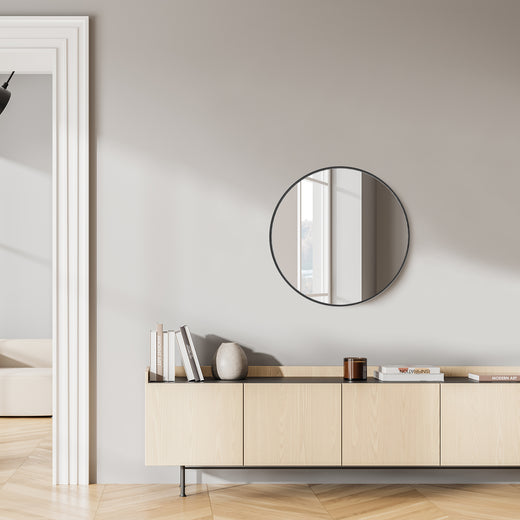 20 Inch Black Circular Wall Mirror for Home Decor