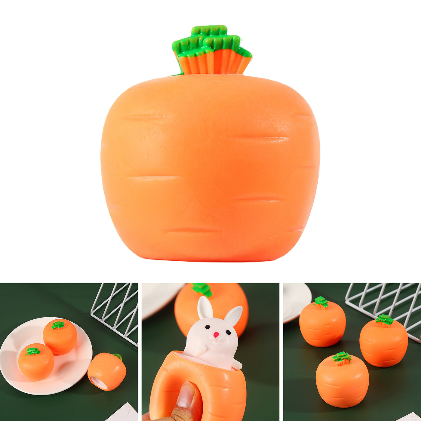 Carrot rabbit fidget toy held between fingers
