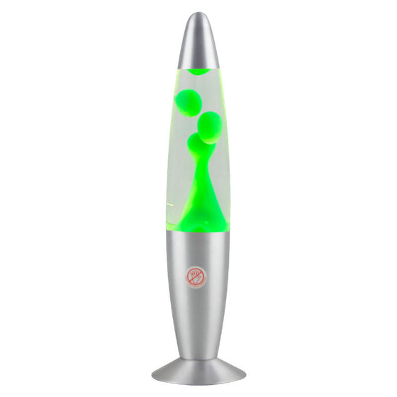 Green wax motion lamp with a silver base