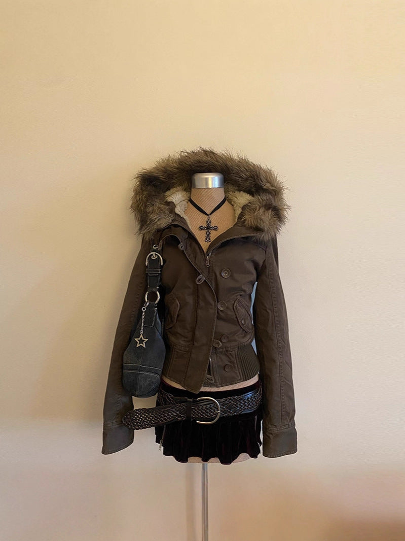 Detachable fur collar short coat