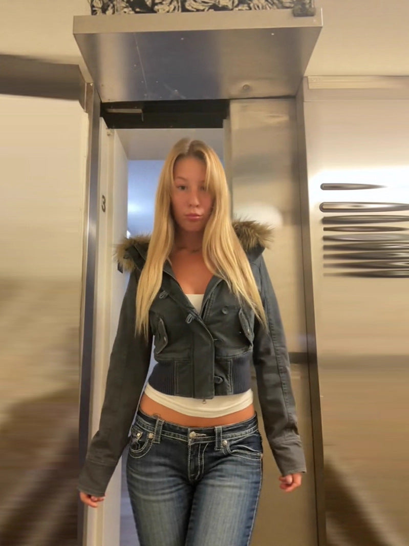 Detachable fur collar short coat, photo 3