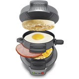Assembled breakfast sandwich removed from the maker