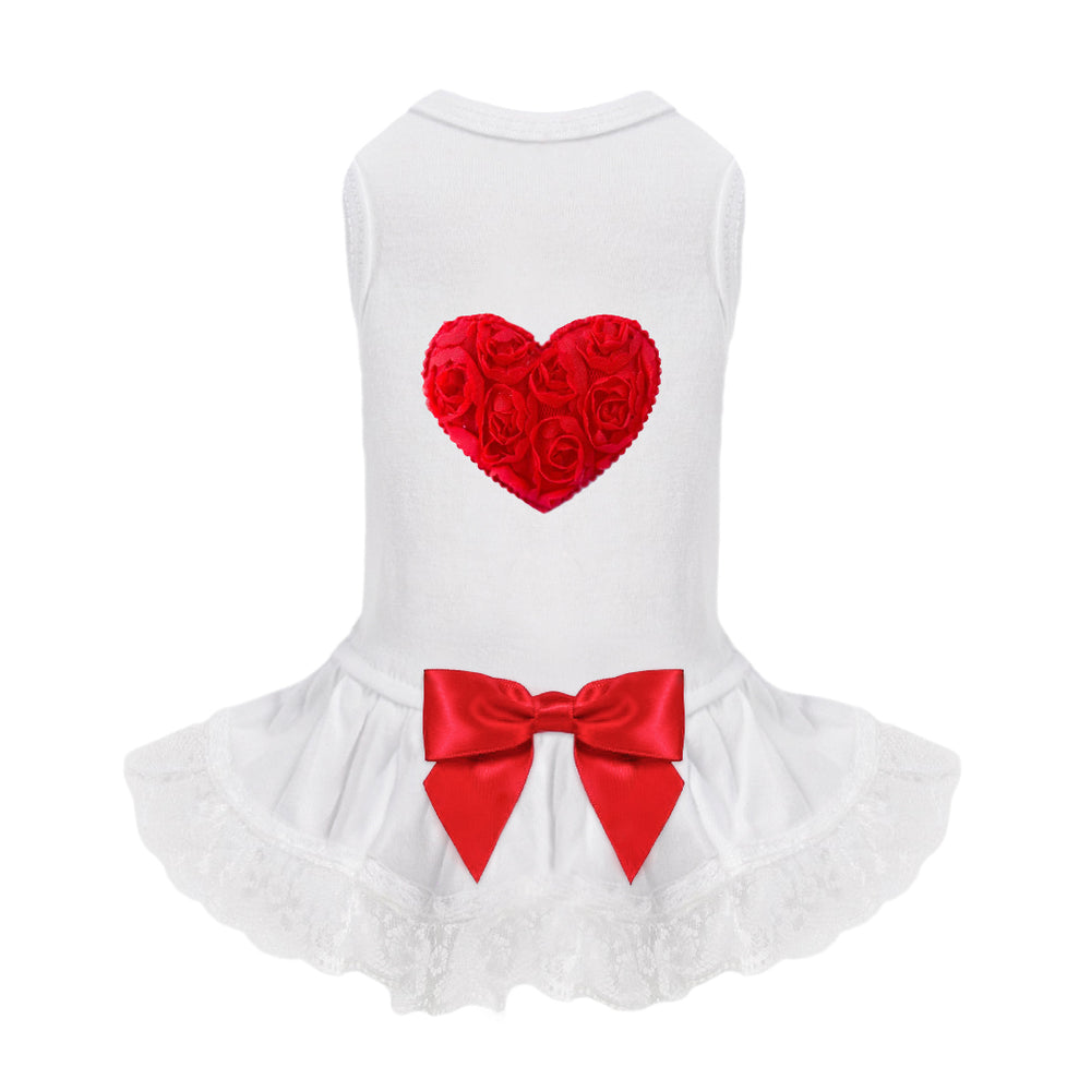 Hello Doggie Laced Puff Heart Dog Dress in red