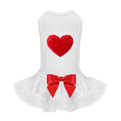 Hello Doggie Laced Puff Heart Dog Dress in red