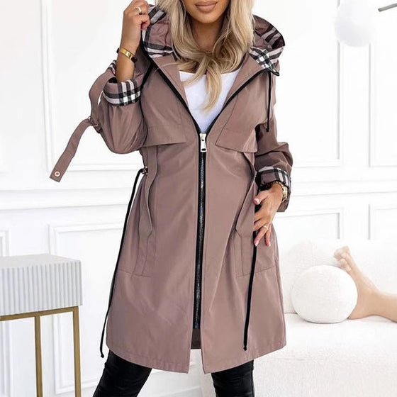 Hooded plaid check casual coat in six colors, photo 6