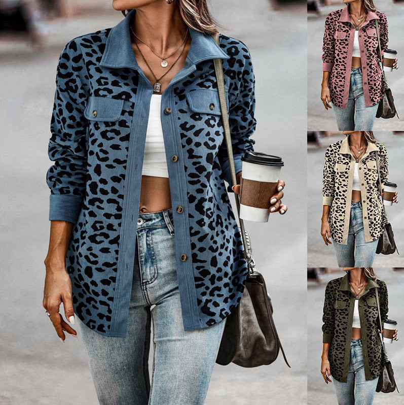 Leopard print button long sleeve top