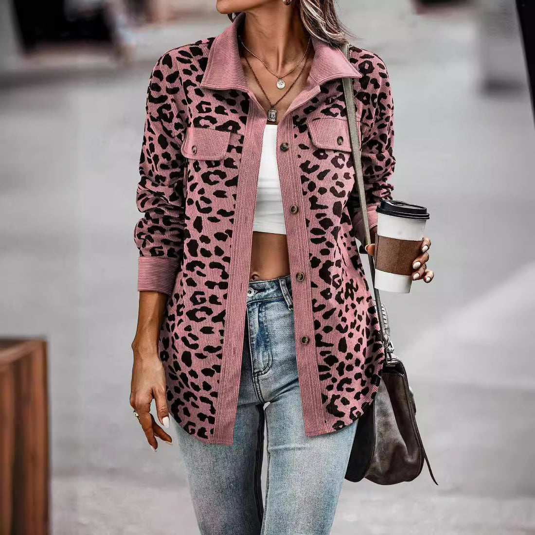 Leopard print button long sleeve top, photo 2