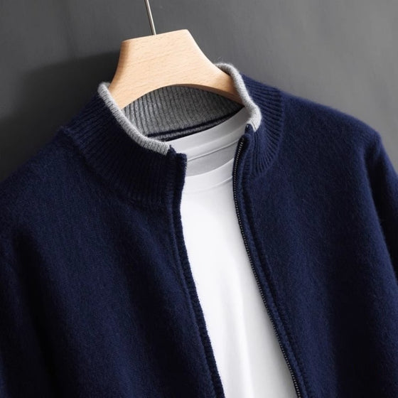 Men's half-neck mock neck sweater in camel, Tibetan blue and gray, photo 4