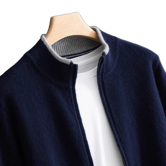 Men's half-neck mock neck sweater in camel, Tibetan blue and gray, photo 5