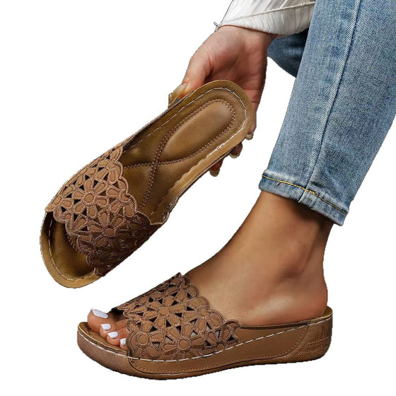 Peep toe flower platform slippers in four colors, photo 5