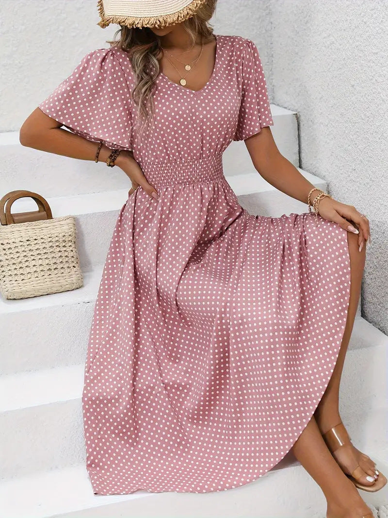 V-neck polka dot polo dress