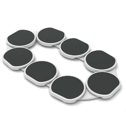 Rotating dinner plates set fully loaded with shared dishes at a dinner party