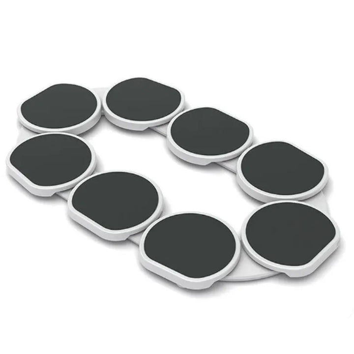 Rotating dinner plates set fully loaded with shared dishes at a dinner party