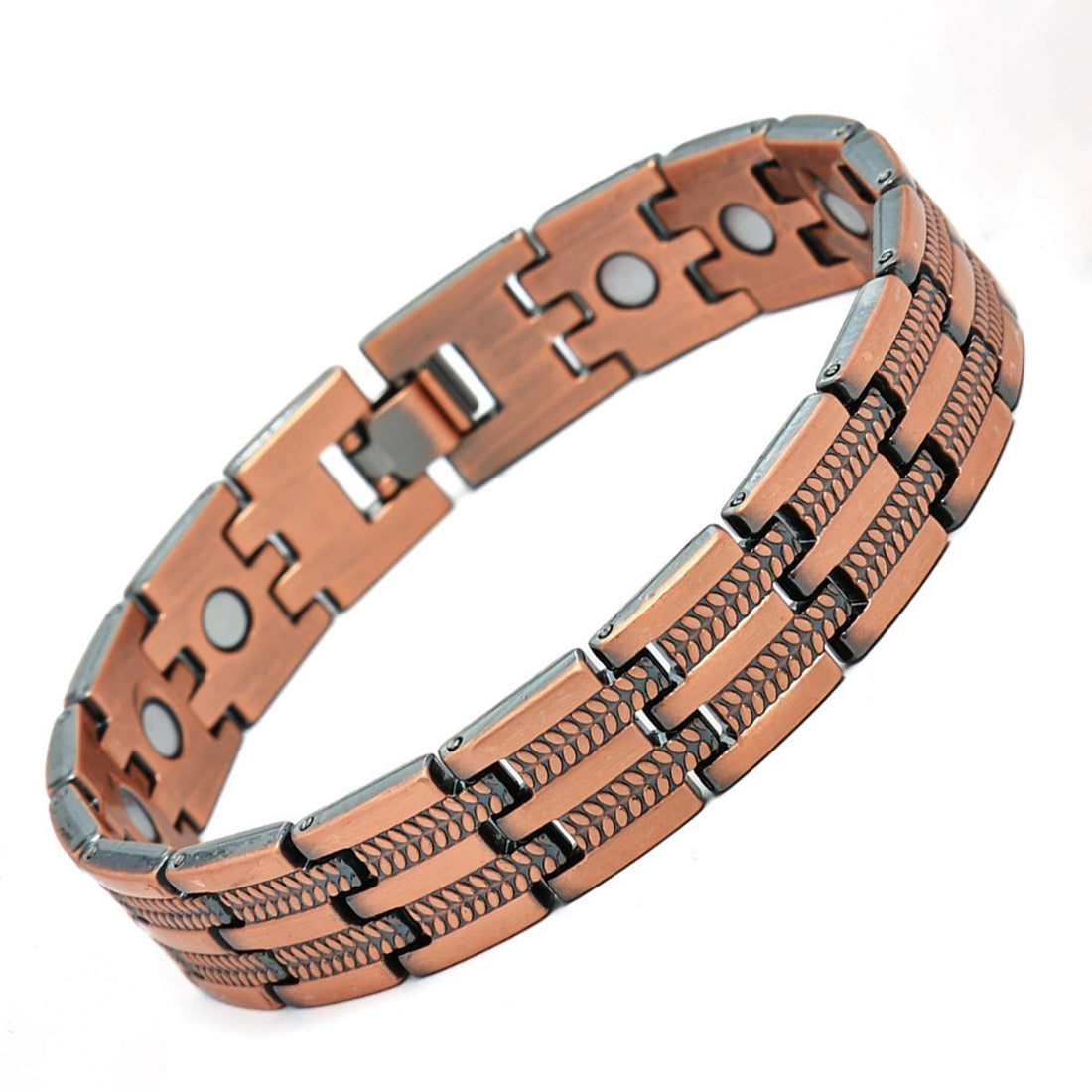 Ancient red copper magnetic bracelet shown from a side angle