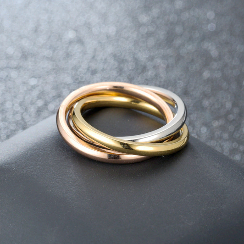 Three Rings Titanium Steel Couple Ring