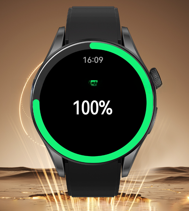 Bluetooth call smart watch face showing 100 percent battery charge
