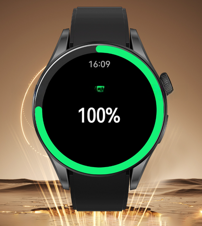 Bluetooth call smart watch face showing 100 percent battery charge