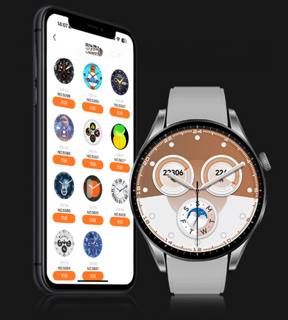 Bluetooth call smart watch connected to companion phone app for browsing and installing watch faces