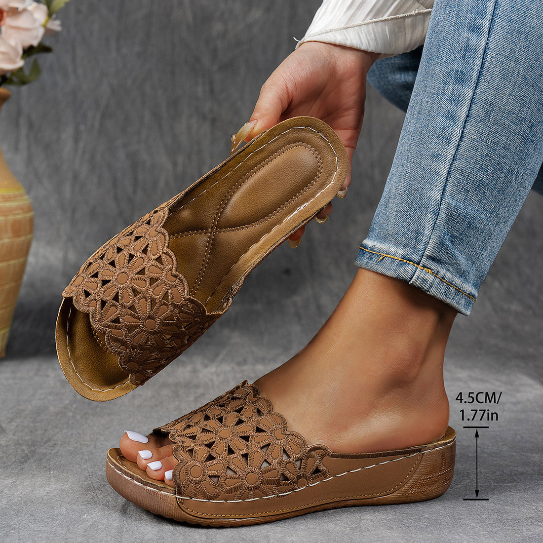 Fish Mouth Flower Platform Slippers in 4 Colors, image 6 of 37