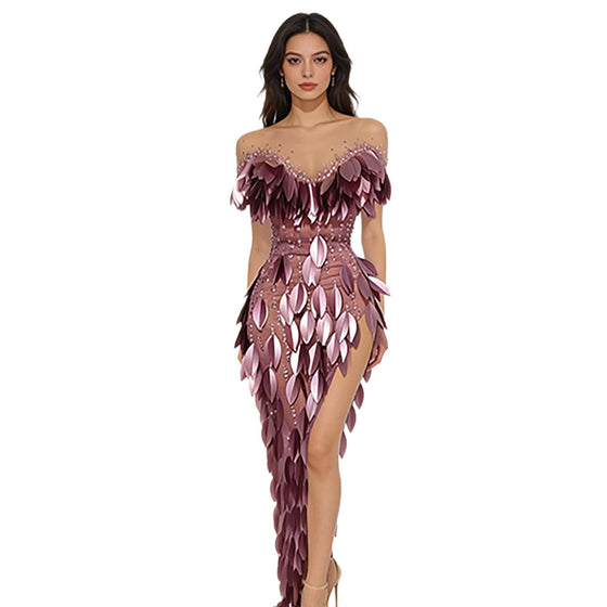 Blade Bright Diamond Tight Waist Dress in Grape Purple, image 6 of 9