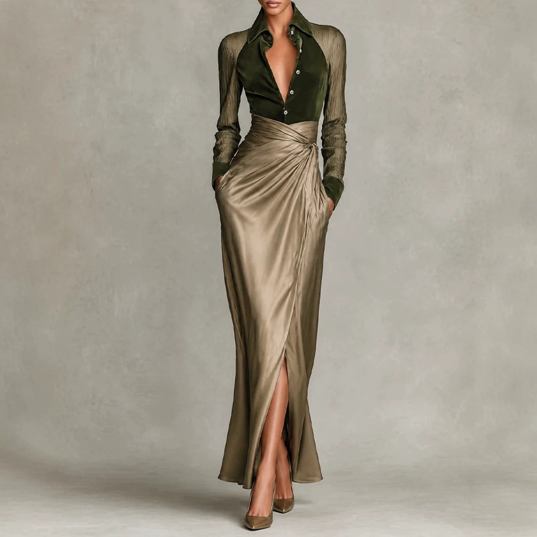Satin Split Maxi Dress in 5 Colors, S to 3XL, image 8 of 35