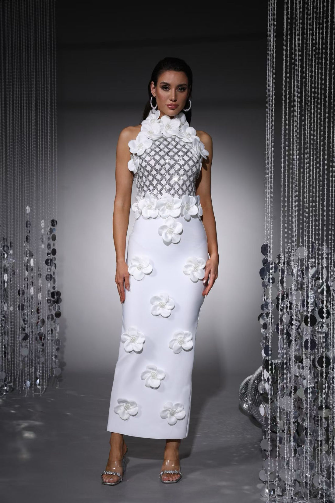Sequined Flower Evening Gown, 3 Colors, S to XL, image 8 of 17