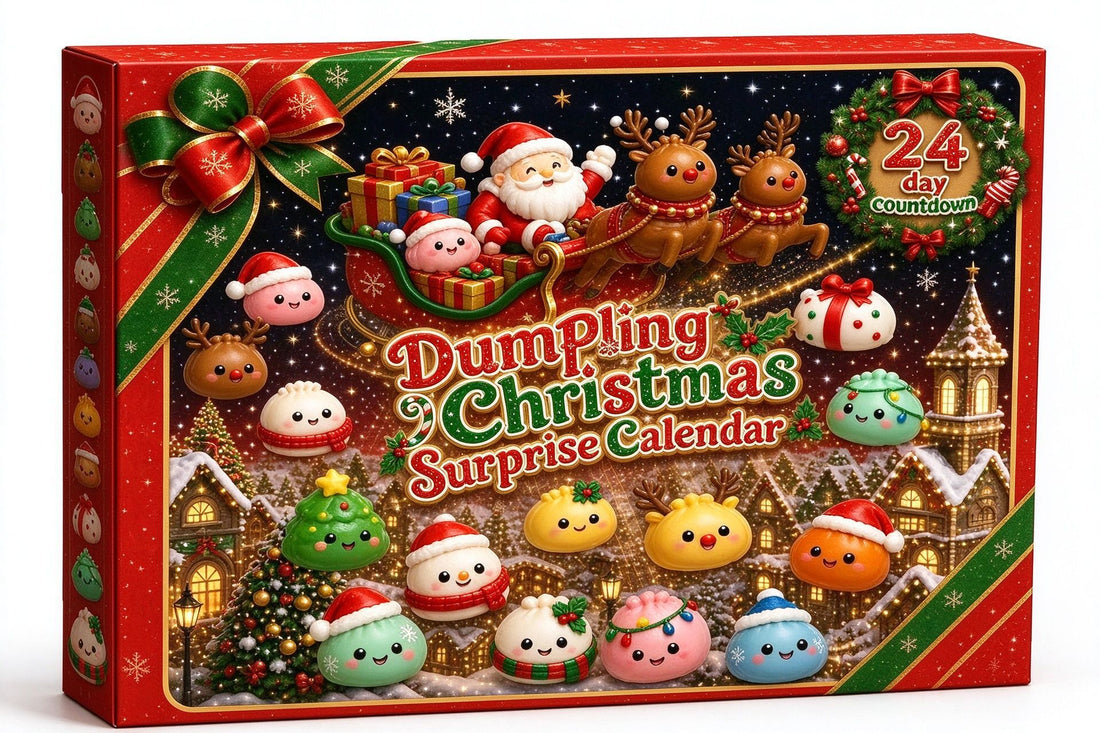 Red Dumpling Christmas surprise advent calendar box with Santa and squishy dumplings
