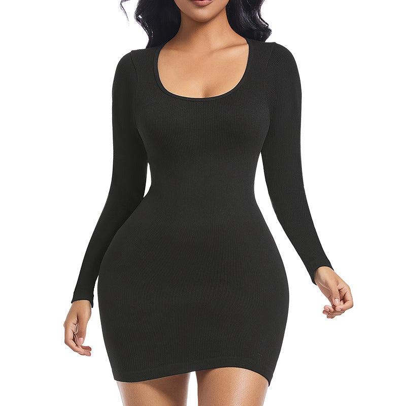 Seamless scoop neck long sleeve bodycon dress, photo 8