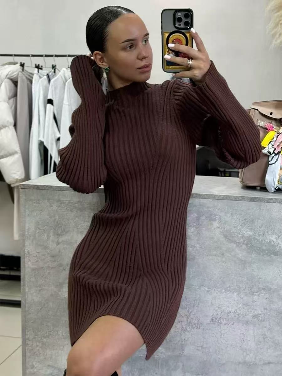 Ribbed knit mock neck bodycon sweater dress, photo 7