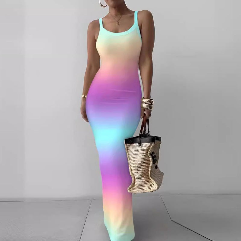 Slim-fit sleeveless maxi dress with spaghetti straps