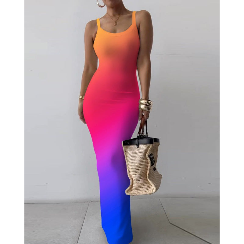 Slim-fit sleeveless maxi dress with spaghetti straps, photo 5