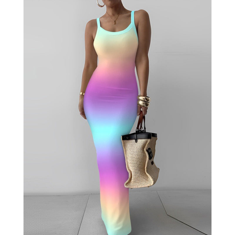 Slim-fit sleeveless maxi dress with spaghetti straps, photo 7