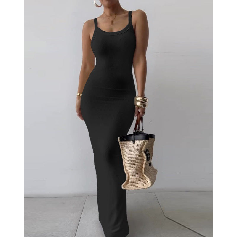 Slim-fit sleeveless maxi dress with spaghetti straps, photo 8