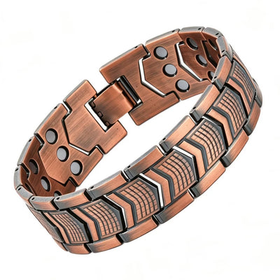 Ancient red copper magnetic bracelet with carved wheel pattern links, main image