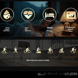 Bluetooth call smart watch health tracking icons for blood oxygen, heart rate, and sleep, plus 10 or more sport modes