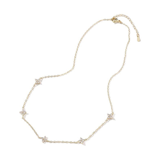 Dainty station necklace with four-petal crystal charms, photo 5