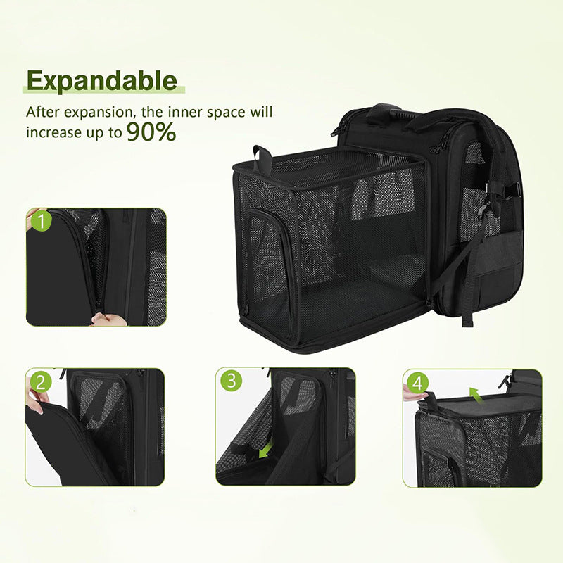 Steps for opening the expandable back panel, which increases interior space up to 90 percent