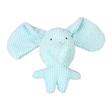 Light blue corduroy plush elephant squeaky dog toy on white background