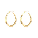 Two gold-tone titanium steel hoop earrings with a twisted, rope-like texture