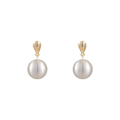 Frosted brushed ball stud earrings, detail of the gold-tone post