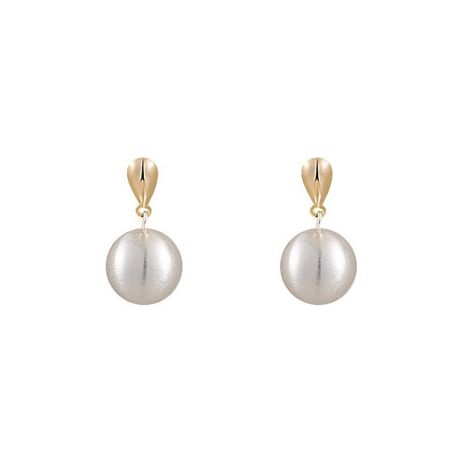 Frosted brushed ball stud earrings, detail of the gold-tone post