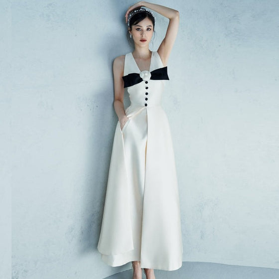 Sleeveless Black and White Contrast Dress, image 1 of 9
