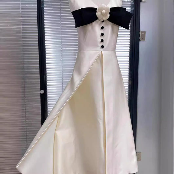 Sleeveless Black and White Contrast Dress, image 4 of 9