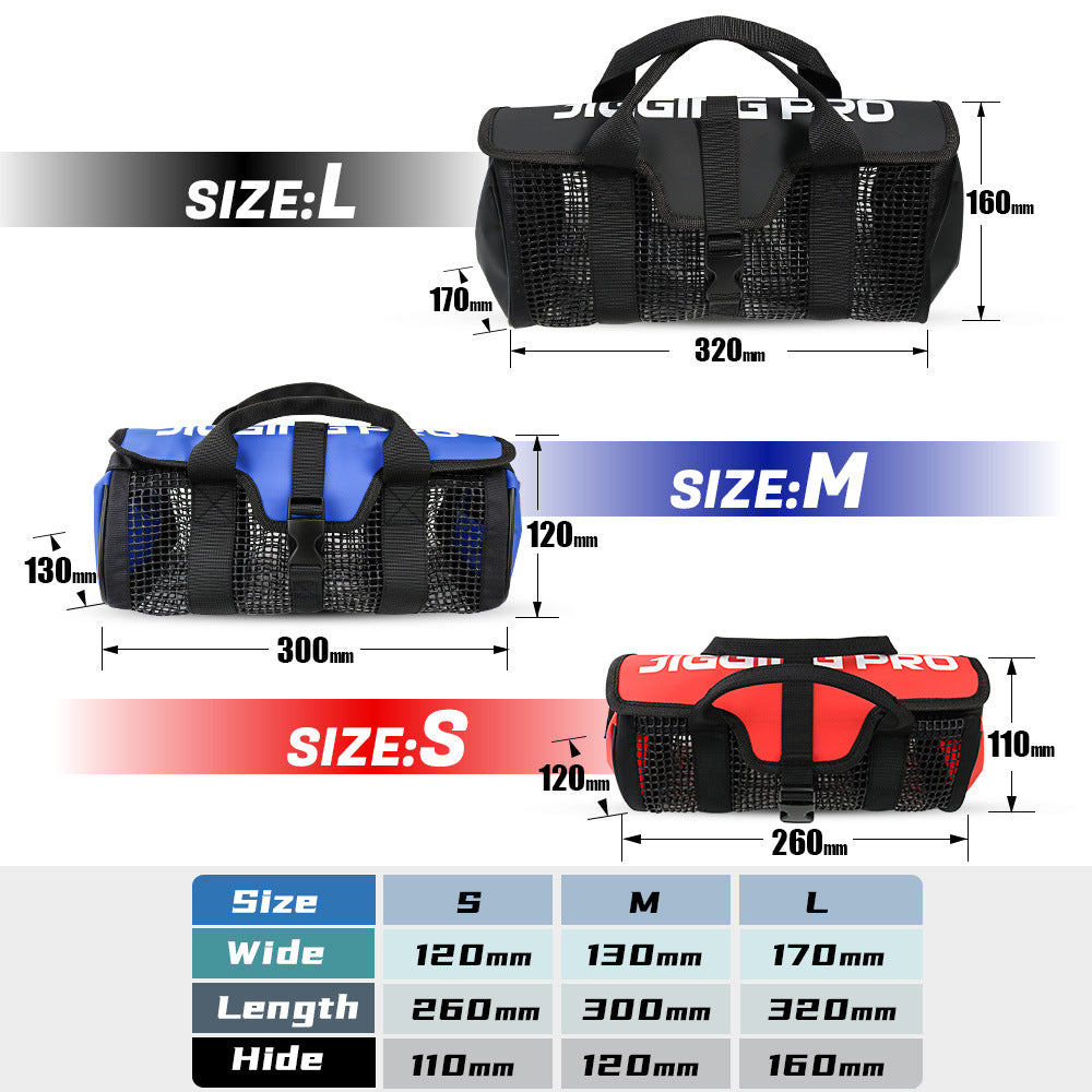 Mesh fishing bag in blue, medium size
