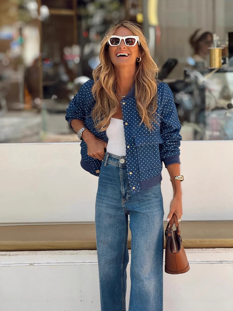 Polka Dot Casual Coat in Sapphire Blue, image 1 of 10